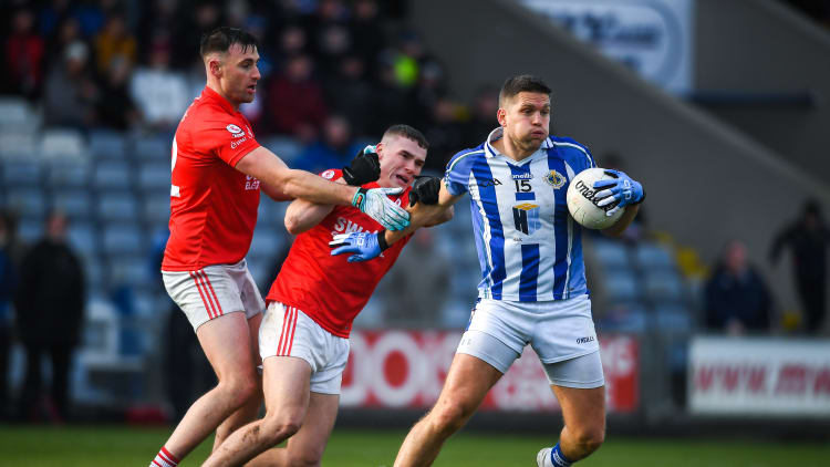 Conal Keaney of Ballyboden St Endas in action against Jordan Morrissey of Éire Óg during the AIB Leinster GAA Football Senior Club Championship Final between Eire Óg Carlow and Ballyboden St. Enda's GAA at MW Hire O'Moore Park in Portlaoise, Co. Laois.