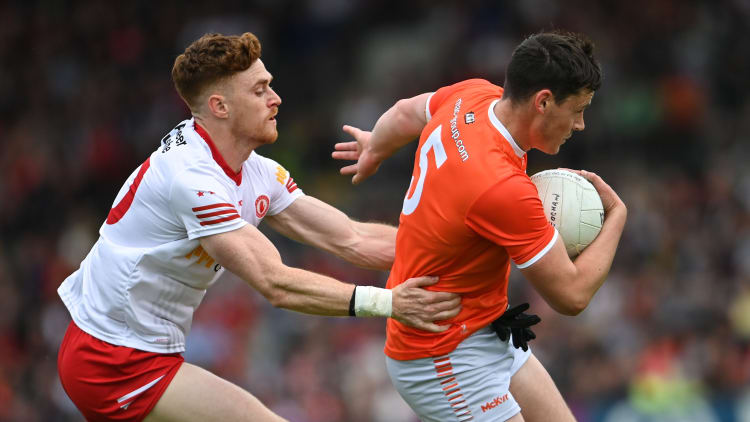 Aaron McKay, Armagh, and Conor Meyler, Tyrone, in action at the Athletic Grounds.