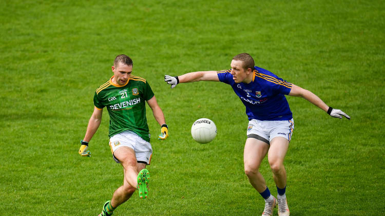 Joey Wallace, Meath, and Patrick Fox, Longford, in Leinster SFC action.