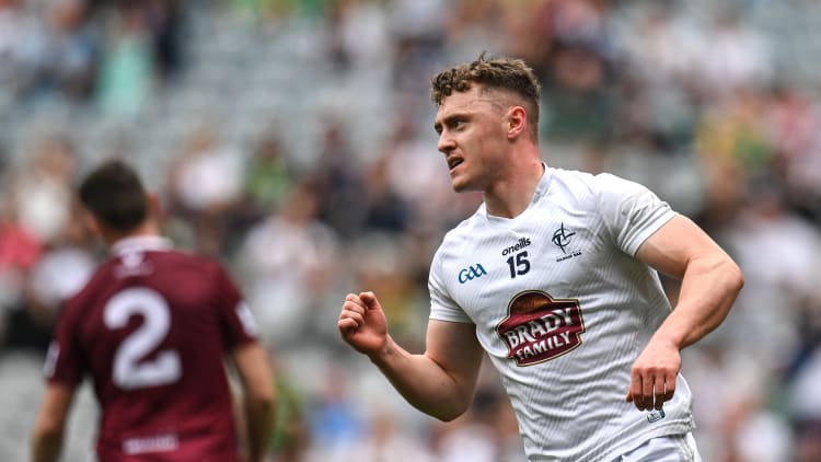 Jimmy Hyland of Kildare celebrates after scoring his side's first goal during the Leinster GAA Football Senior Championship Semi-Final match between Kildare and Westmeath at Croke Park in Dublin.