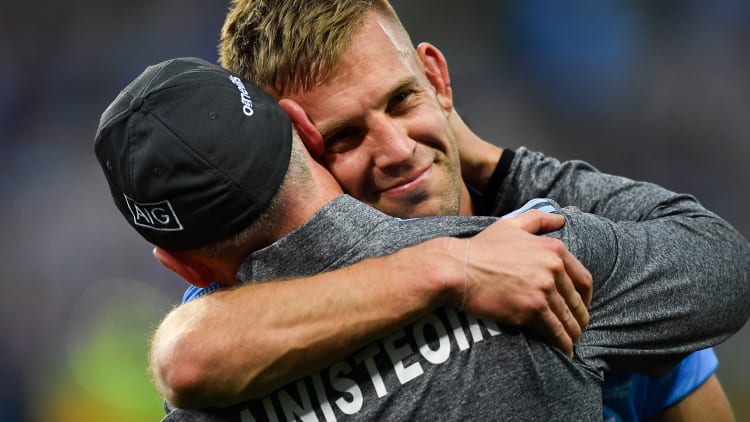 Jonny Cooper hugs Dublin manager Jim Gavin after Saturday's final.