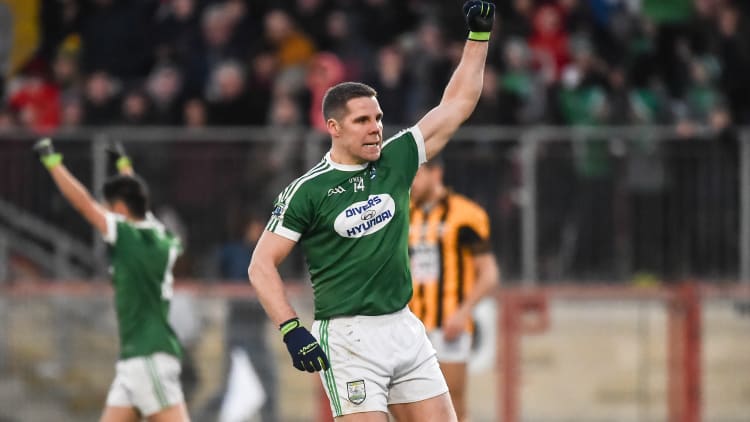 Kevin Cassidy of Gaoth Dobhair celebrates after scoring his side's fourth goal during the AIB Ulster GAA Football Senior Club Championship semi-final against Crossmaglen Rangers.