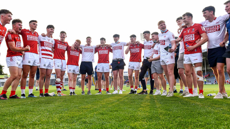 Cork players in a huddle after the EirGrid Munster GAA Football U20 Championship Final match between Cork and Tipperary at Semple Stadium in Thurles, Tipperary.