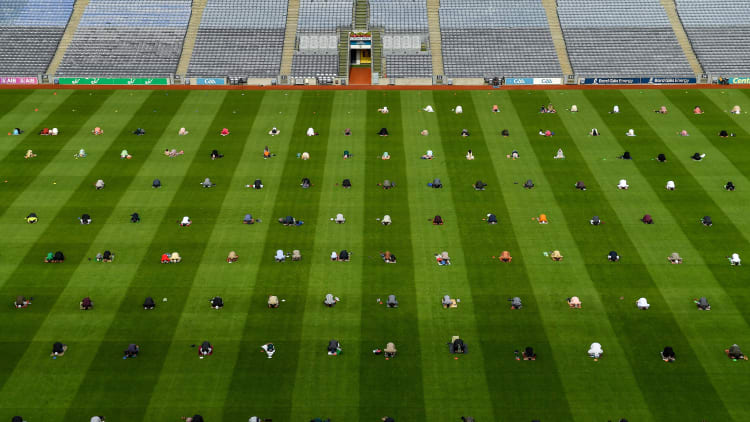 A general view of the congregation pictured during the Eid Al-Adha Prayer 2020 at Croke Park.