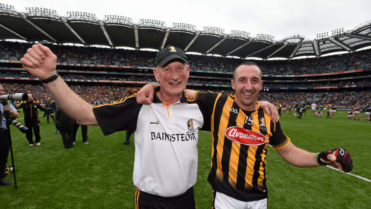 Brian Cody and Eoin Larkin celebrate following the 2015 All Ireland Hurling Final.