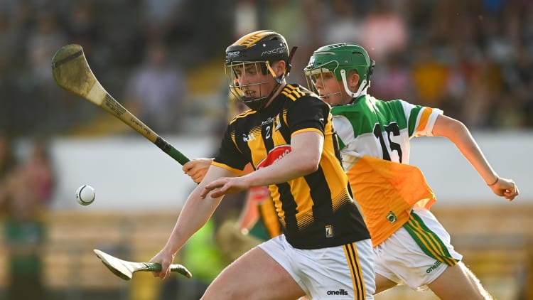 Evan Rudkins tries to evade the tackle of Adam Screeney during the Electric Ireland Leinster minor semi-final match between Kilkenny and Offaly at UPMC Nowlan Park.