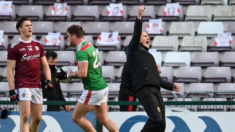 Mayo manager James Horan celebrates following the Connacht SFC Final at Pearse Stadium.