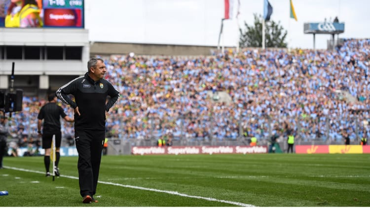 Kerry manager Peter Keane pictured during the closing stages of the All Ireland SFC Final at Croke Park.