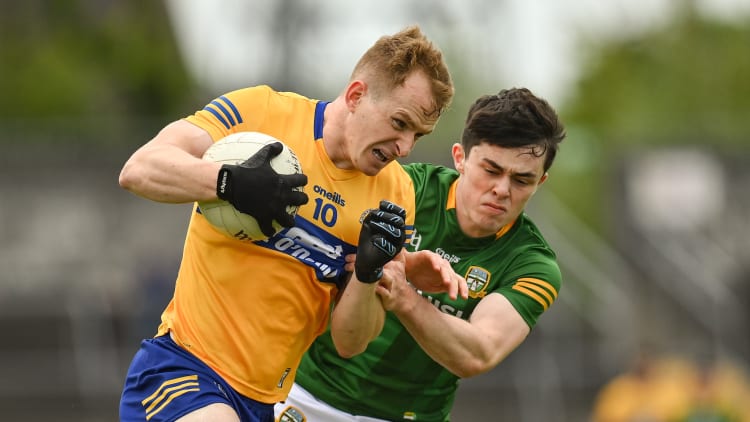 Pearse Lillis, Clare, and Eoin Harkin, Meath, in action at Cusack Park.