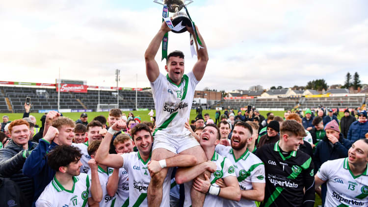 Dessie Conneely lifts the Shane McGettigan Cup at Pearse Stadium.