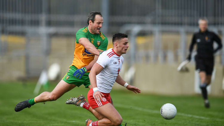 Michael McKernan, Tyrone, and Michael Murphy, in Allianz Football League action a fortnight ago.