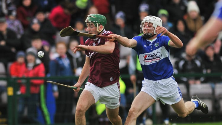 Brian Concannon of Galway in action against Joe Phelan of Laois during the Allianz Hurling League Division 1B Round 1 match between Galway and Laois at Pearse Stadium in Galway.