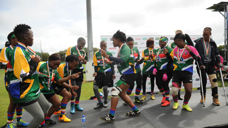 South Africa Gaels Ladies Team Celebrate during the 2016 GAA World Games