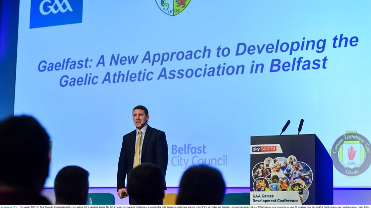 Dr Paul Donnelly, Regeneration Director, Antrim GAA, speaking at the GAA's Games Development Conference in January.