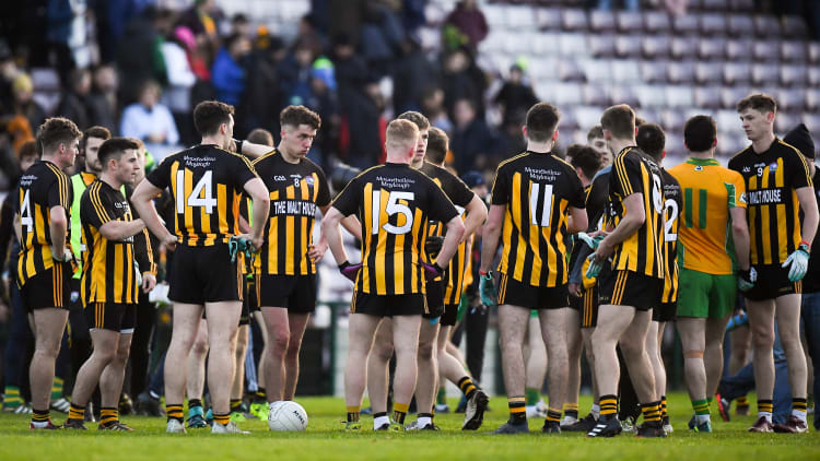 Mountbellew-Moylough players following the drawn Galway SFC Final at Pearse Stadium
