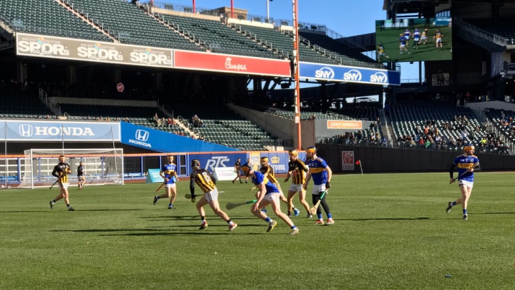 Kilkenny's Paddy Deegan surveys his options during today's second New York Hurling Classic semi-final at the Citi Field in New York.