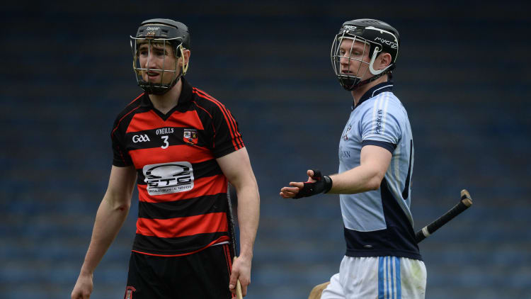 Barry Coughlan, Ballygunner, and Kevin Downes, Na Piarsaigh, during the 2017 AIB Munster Club SHC Final at Semple Stadium.