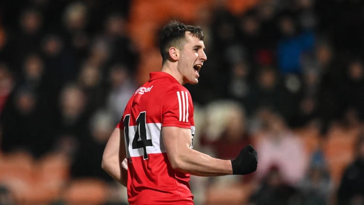 Derry forward Shane McGuigan celebrates.