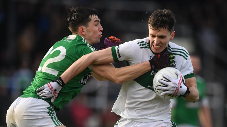 David Seale, Portlaoise, and Mark Dempsey, Moorefield, in action at St Conleth's Park.