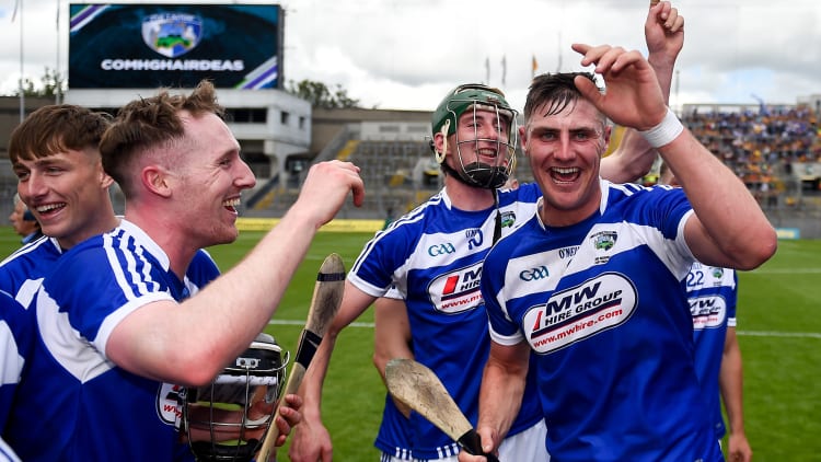 Ryan Mullaney of Laois celebrates after the Joe McDonagh Cup Final match between Laois and Westmeath at Croke Park in Dublin.
