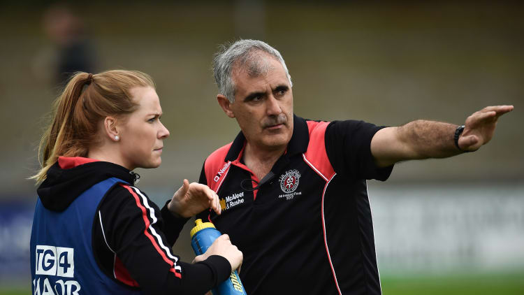 Tyrone Manager Gerry Moane during the 2018 TG4 All-Ireland Ladies Intermediate Football Championship semi-final match between Sligo and Tyrone at Fr. Tierney Park in Donegal.