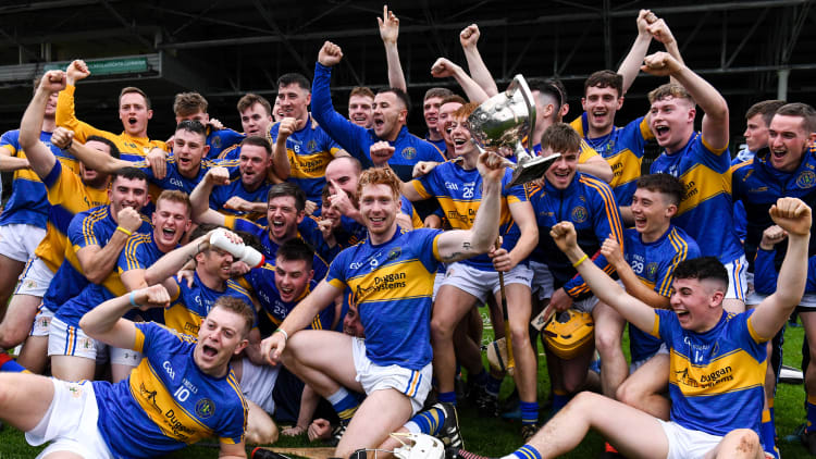 Patrickswell captain Cian Lynch and his team-mates celebrate with the Daly Cup after the Limerick County Senior Club Hurling Championship Final match between Na Piarsaigh and Patrickswell at LIT Gaelic Grounds in Limerick.