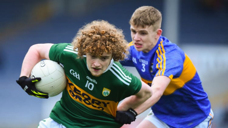 Paul Walsh, Kerry, and Shane Lowe, Tipperary, in Electric Ireland Munster Minor Football Championship action at Semple Stadium.