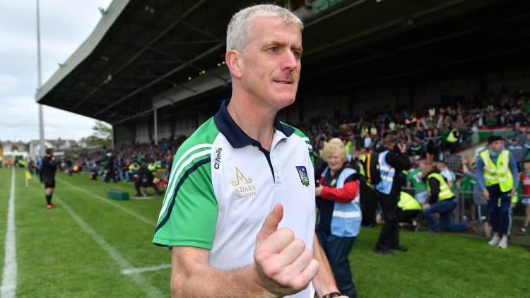 John Kiely celebrates following Limerick's Munster title win over Tipperary at the LIT Gaelic Grounds.