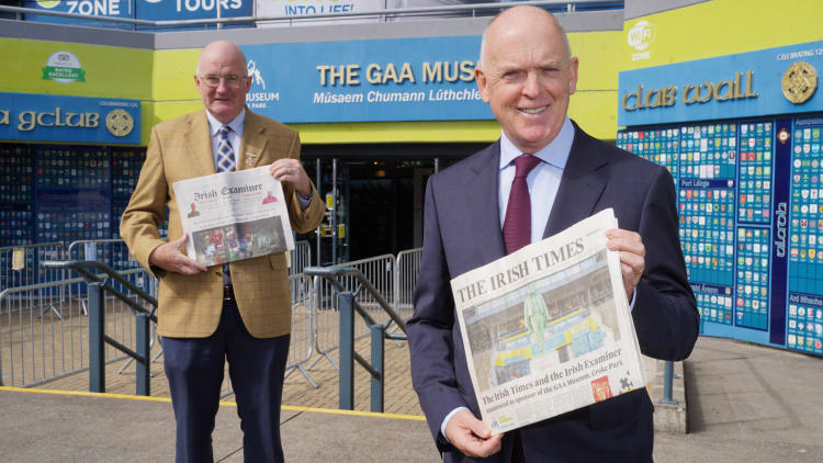 GAA President John Horan and Managing Director of The Irish Times Group Liam Kavanagh pictured outside the GAA Museum.