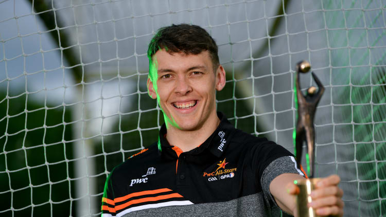 Kerry footballer David Clifford with his PwC GAA / GPA Player of the Month in Football for May 2021 at Fossa GAA Club, Killarney, Co. Kerry.