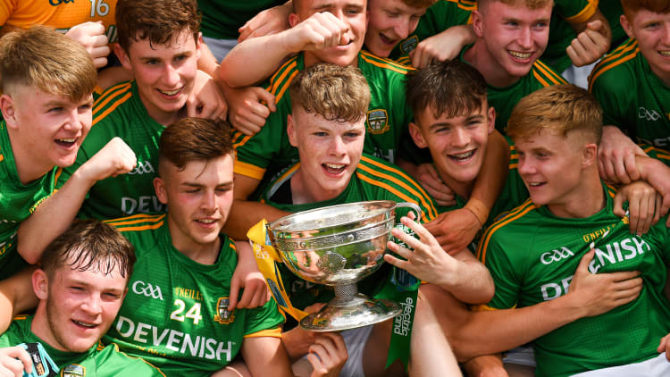 The Meath footballers celebrate after victory over Kildare in the Electric Ireland Leinster Minor Football Final.