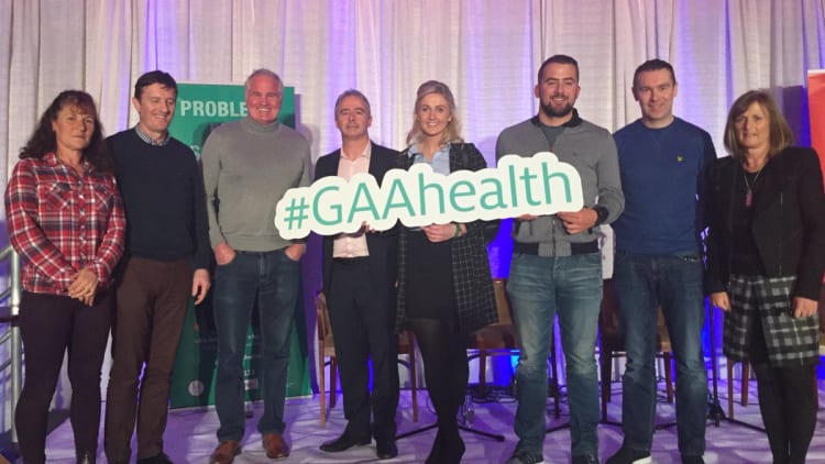 A group photograph of the speakers at the first Mind Matters Mental Health talk in the St. Oliver Plunketts Eoghan Ruadh clubhouse.