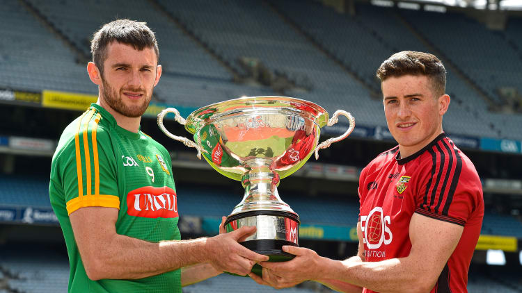 Sean Geraghty, Meath, and Caolan Taggart, Down, pictured ahead of the Christy Ring Cup Final at Croke Park.