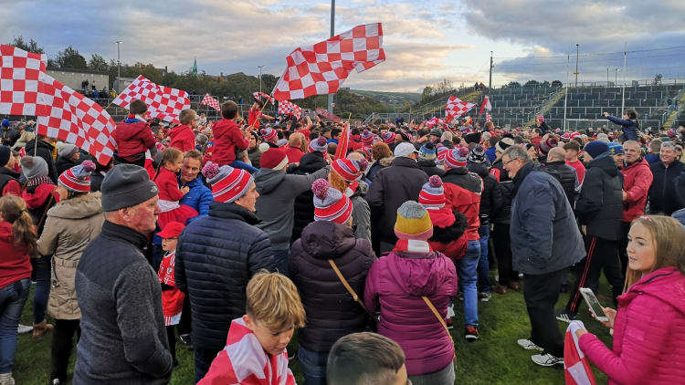 Magherafelt players and supporters celebrating a famous Derry SFC Final win.