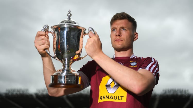 Westmeath captain Tommy Doyle pictured with the Joe McDonagh Cup.