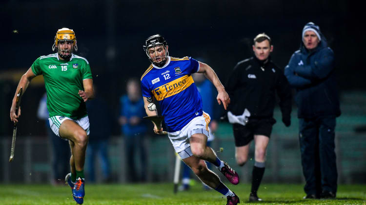 Willie Connors, Tipperary, and Darren O'Connor, Limerick, in Co-op Superstores Munster Hurling League action at the LIT Gaelic Grounds.