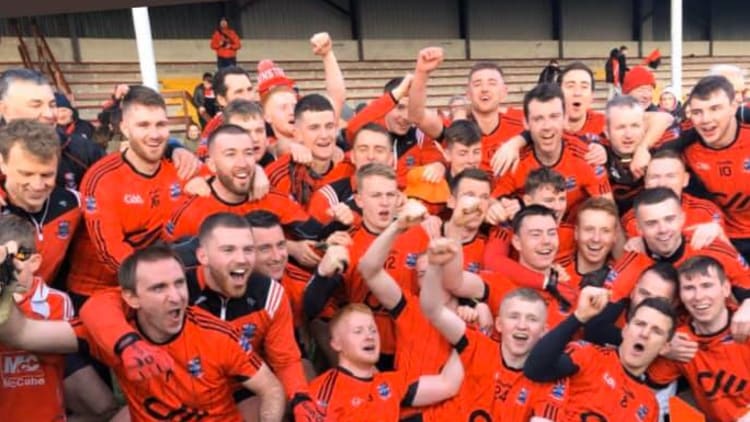 Mattock Rangers players celebrate after their AIB Leinster Club Intermediate Football Final victory over Mullinavat.