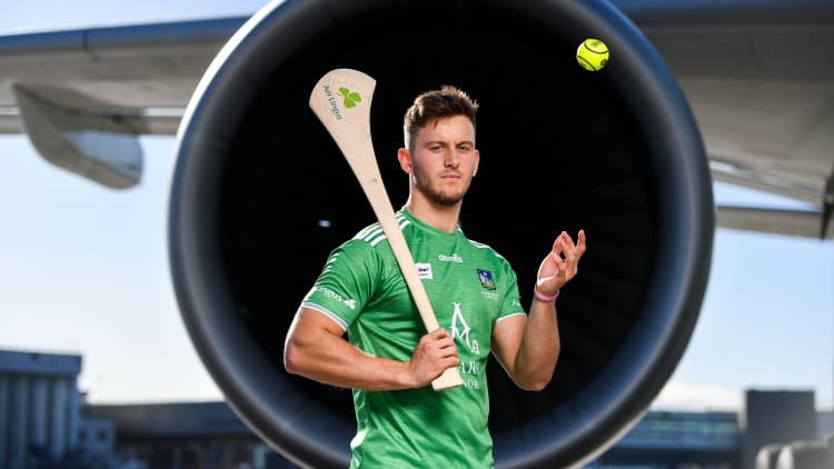 Tom Morrissey of Limerick pictured at Dublin airport where Aer Lingus, in partnership with the GAA and GPA, unveiled the one-of-a-kind customised playing kit for the Fenway Hurling Classic which takes place at Fenway Park in Boston on November 18th.