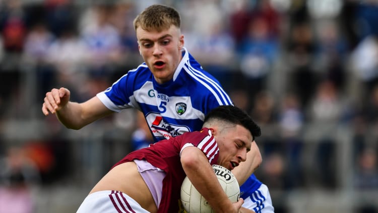 Ronan O'Toole of Westmeath in action against Seán O'Flynn of Laois during the GAA Football Senior Championship Quarter-Final match between Westmeath and Laois at Bord na Mona O’Connor Park in Tullamore, Offaly.