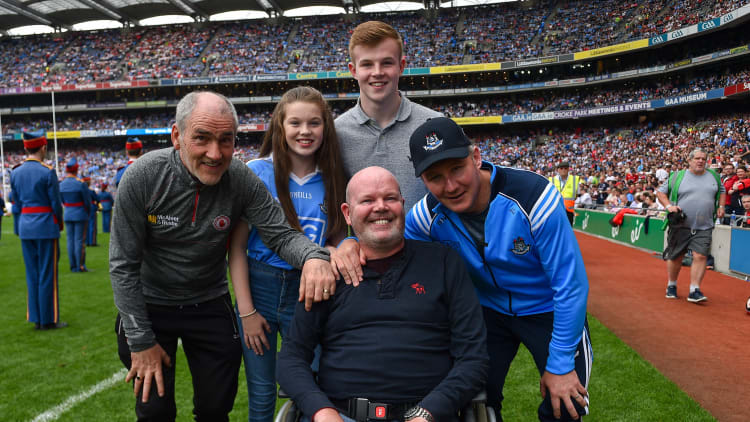 The charity deterMND was established by former Antrim footballer Anto Finnegan, pictured here with Tyrone manager Mickey Harte and Dublin manager Jim Gavin before the counties contested the 2017 All-Ireland SHC semi-final.