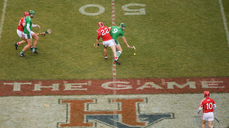 A general view of action during the Aer Lingus Fenway Hurling Classic 2018 Final match between Cork and Limerick at Fenway Park in Boston.