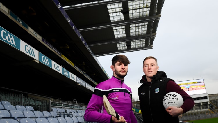Fermanagh footballer Cian McManus (r) pictured with Wexford hurler Paudie Foley at the GAA/OCO Rights Awareness Resource launch at Croke Park.
