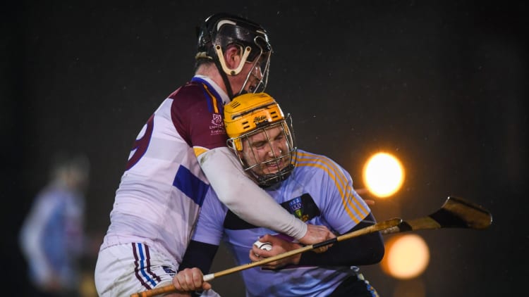 Seamus Flanagan, UCD, and Brian Coady, UL, in Electric Ireland Fitzgibbon Cup action on Thursday.