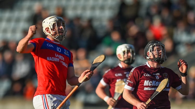 Darragh Burke of St Thomas' celebrates after scoring a point during the AIB GAA Hurling All-Ireland Senior Championship Semi-Final match between St Thomas' and Ruairí Óg at Parnell Park in Dublin.