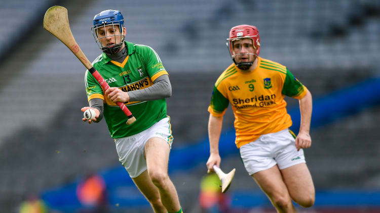 Fergal Rafter, Castleblayney, and Eoghan Kearney, Dunnamaggin, in AIB All Ireland Club JHC Final action at Croke Park.