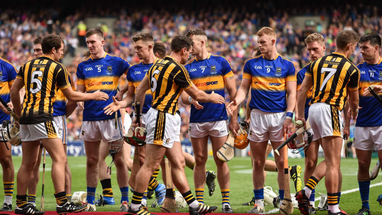 The Tipperary and Kilkenny players shake hands before the 2016 All-Ireland SHC Final.