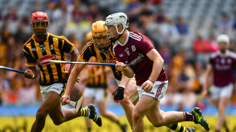 Sean McDonagh of Galway in action against William Halpin of Kilkenny during the Electric Ireland All-Ireland Minor Hurling Championship quarter-final match between Kilkenny and Galway at Croke Park last month.