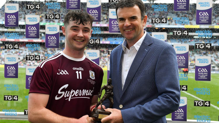 Sean McDonagh of Galway with the Player of the Match award for his major performance in the Electric Ireland GAA All-Ireland Minor Hurling Championship Final.