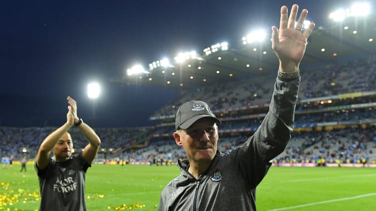 Jim Gavin waves to supporters after the 2019 All Ireland SFC Final replay win over Kerry.
