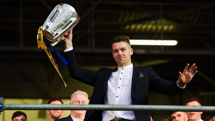 Tipperary's Pádraic Maher celebrates with the Liam MacCarthy Cup at their team homecoming in Semple Stadium following victory over Kilkenny in the 2019 All-Ireland SHC Final.